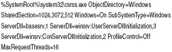 Пример используемых по умолчанию значений параметра реестра, определяющего размер кучи рабочего стола