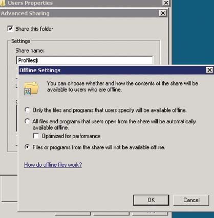 Экран 2. Отключение кэширования в общем ресурсе Profiles$