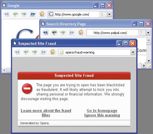 Рис. 6. Защита от фишинга в Opera 9.10