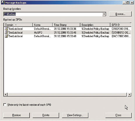 Рисунок 12. Это просто: управление резервными копиями директив при помощи GPMC. 