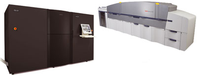 Цифровые технологии печати перестали быть экзотикой: WMSG из Далласа берётся за исполнение заказов любой тиражности цифровым способом – типография удвоила количество своих машин NexPress, установив ещё шесть моделей 2500 (сверху); InfoPrint Solutions 5000 (слева) отражает тенденцию перехода к цветным цифровым системам рулонной печати