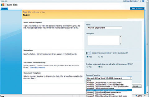 Экран 1. Создание библиотеки документов SharePoint