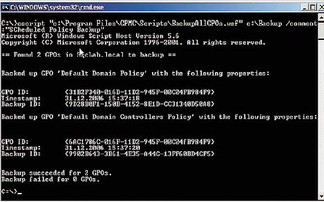 Рисунок 10. Мощные сценарии в GPMC позволяют осуществлять резервное копирование данных всех GPO путем ввода командной строки и не только.