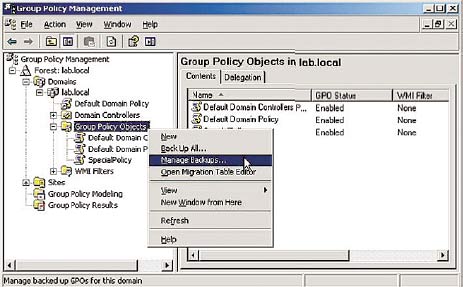 Рисунок 11. Удобное управление сохранением данных о директивах благодаря наличию консоли управления групповыми директивами. 