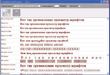 Просмотр шрифтов с помощью программы iFP
