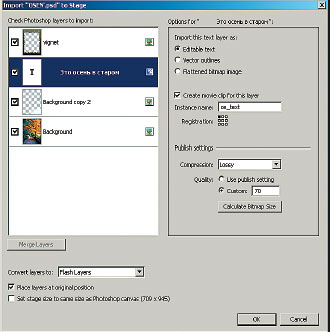 Рис. 2. Импорт слоев из Photoshop во Flash CS3