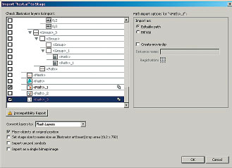 Рис. 3. Импорт во Flash CS3 слоев из Adobe Illustrator