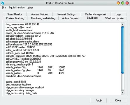 Экран 1 . Файл конфигурации в Kraken Config for Squid