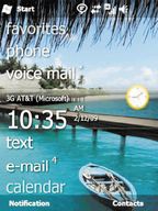 «Домашний экран» Windows Mo?bi?le 6.5 представляет собой список слов, написанных четким, крупным шрифтом и отсылает пользователей к различным приложениям
