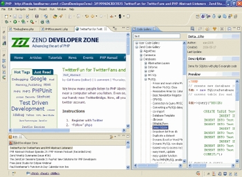 Представители компании Zend продемонстрировали на конференции новую версию программного обеспечения Zend Studio 6.1, тесно интегрированную с Zend Framework и Dojo AJAX. Версия 6.1 построена на основе платформы Eclipse 3.4 и оснащена визуальным построителем запросов к базам данных