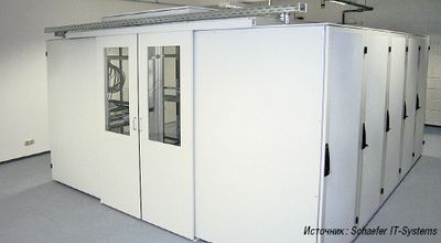 Рисунок 1. Корпусное решение от Schaefer с крышей, слегка приподнятой над рядами шкафов, обеспечивает оптимальную подачу холодного воздуха.