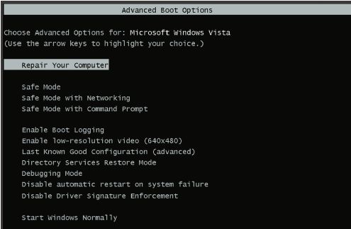 Дополнительный пункт Repair Your Computer в меню вариантов загрузки операционной системы