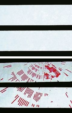 Рис. 2. Результаты скотч-теста, подтверждающие преимущества сеток со специально обработанной поверхностью (вверху). Отсутствие следов эмульсии на скотче — признак хорошего закрепления копировального слоя. Внизу — результат теста на обычной сетке