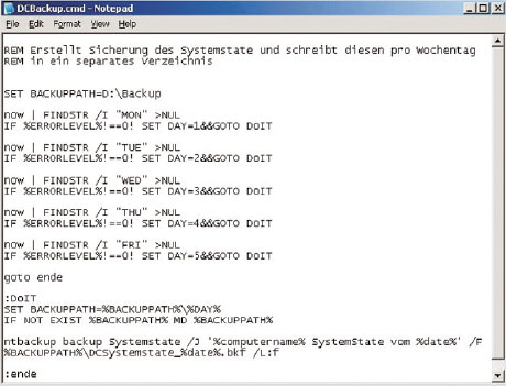 Рисунок 2. Ежедневное сохранение системного состояния с помощью командного файла. Идеальная база для проведения ежедневных сохранений, с управлением посредством планировщика задач. 