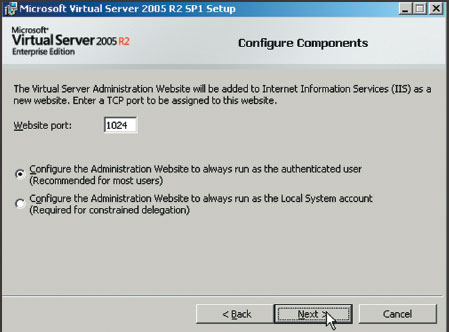 Экран 1. Настройка консоли Virtual Server Administration
