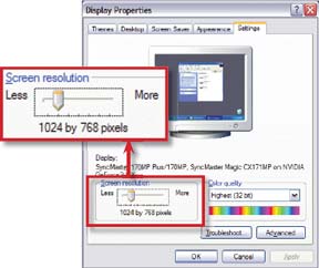 Рис. 2. С помощью этой настройки в диалоговом окне свойств экрана установите разрешение своего ЖК-дисплея равное базовому («родному»)