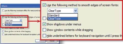Рис. 3. Для улучшения читаемости активизируйте в Windows XP сглаживание шрифтов с помощью ClearType
