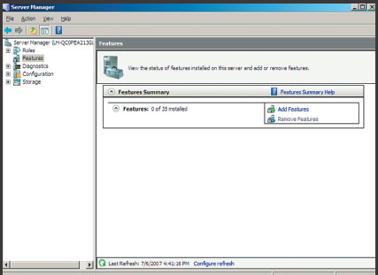Экран 1. Окно Server Manager для установки дополнительных функций