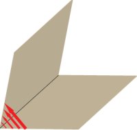 Рис. 2. Схема распределения нагрузок при раскрывании брошюры (длина стрелок — перемещение, толщина — напряжения)