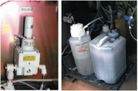 С помощью помпы смывка подаётся к печатающим головкам, а отходы сливаются в танк