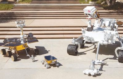 Марсоходы NAS. Слева направо: Sojourner, Spirit, MSL