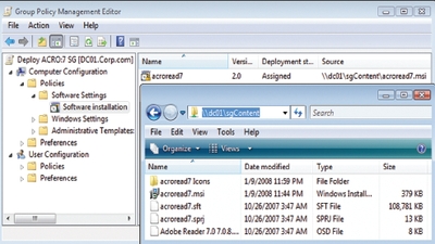 Экран 3. Использование GPSI для развертывания новой упакованной потоковой последовательности Adobe Reader