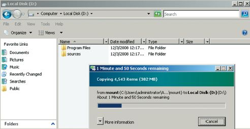 Копирование содержимого образа на раздел восстановления