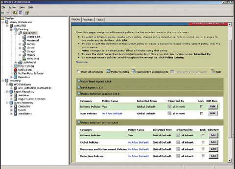 Экран 3. Управление Policy Enforcer через консоль EPO