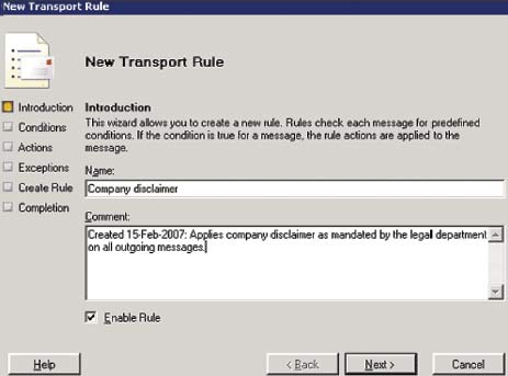Экран 1. Мастер New Transport Rule