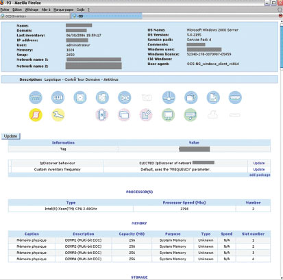 Экран 3. Детальный инвентарный отчет OCS Inventory NG