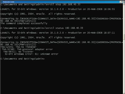 Экран 1. Пример удаленной установки Listener на СУБД Oracle 9 R2
