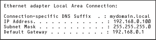Рисунок 4: Образец выходных данных команды Ipconfig