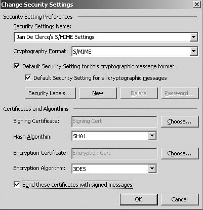 Рис. 3. Диалоговое окно Outlook 2003 Change Security Settings.