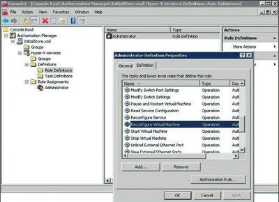 Определение настроек делегирования Hyper-V с помощью оснастки Authorization Manager в MMC