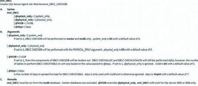 Параметры и значения хранимой процедуры mnt_DBCC