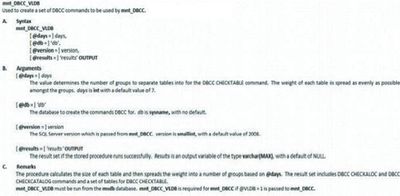 Параметры и значения хранимой процедуры mnt_DBCC_VLDB