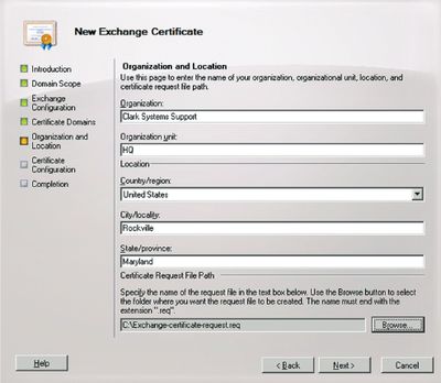 Экран 1. Заполнение страницы the Organization and Location
