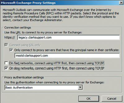 Экран 4. Настройки proxy Exchange после корректировки для старого сервера