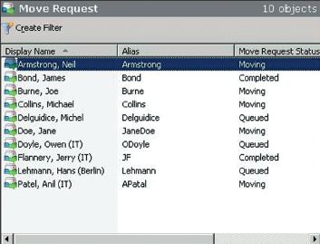 Экран 2. Запросы на перенос и их статус в EMC