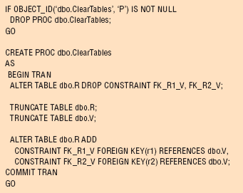 Листинг 2. Скрипт создания процедуры ClearTables