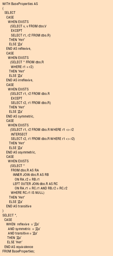 Листинг 6. Код, возвращающий свойства отношения R на V