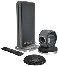 Рисунок 3. Кодек, камера, микрофон, ПДУ — типовой состав группового терминала ВКС (на фото решение Scopia XT1000). 