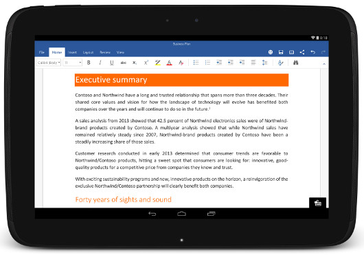 Office для Android: Подогнанный и доступный