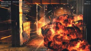 Взрыв в игре Mafia 2. Скриншот справа — с включенным PhysX. Обратите внимание на обломки. P.S. Момент скриншота пойман не совсем точно, на самом деле включение PhysX не оказывает влияния на отрисовку пламени и дыма