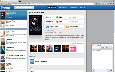 Приложение Flixter с открытым окном приложения Scratchpad