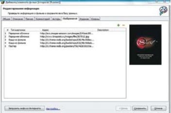 В окне «Редактирование информации» можно загрузить данные о фильме из Интернета или добавить их самостоятельно