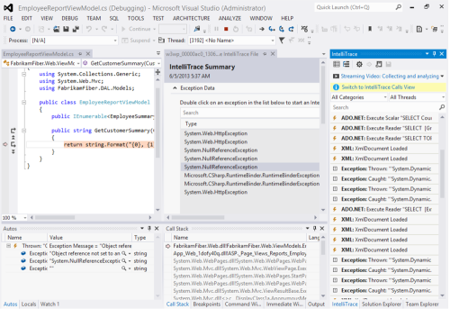 Рис. 2. Пример диагностики на основе дампа времени выполнения приложения  