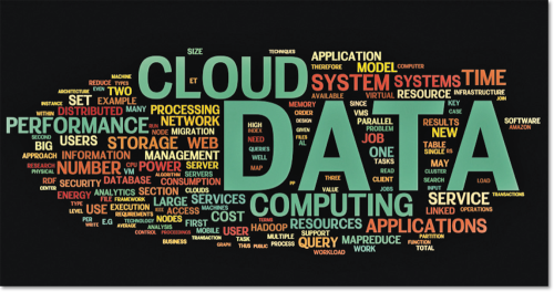 Рис. 4. Облако слов, сгенерированных из названий научных докладов, посвященных облакам и Большим Данным. Внимание научного сообщества привлекают, в частности, проблемы управления ресурсами и быстродействия
