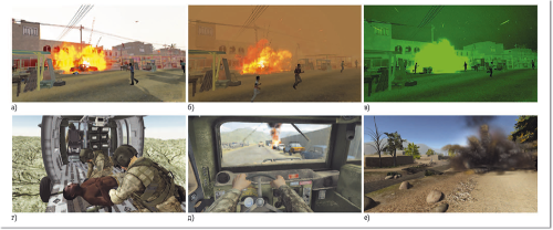 Рис. 1. Изображения из системы виртуальной реальности Bravemind для проведения длительной экспозиционной терапии пациентов с посттравматическими стрессовыми расстройствами, полученными при участии в боевых действиях