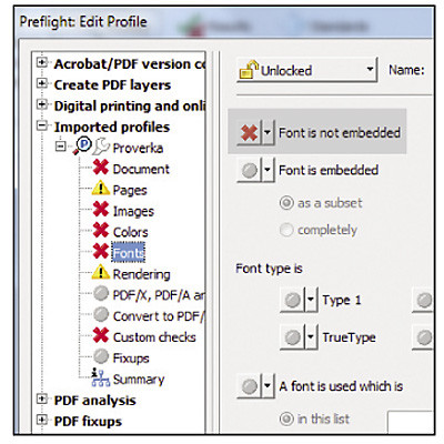 Preflight controls. Embedded font vs not embedded.